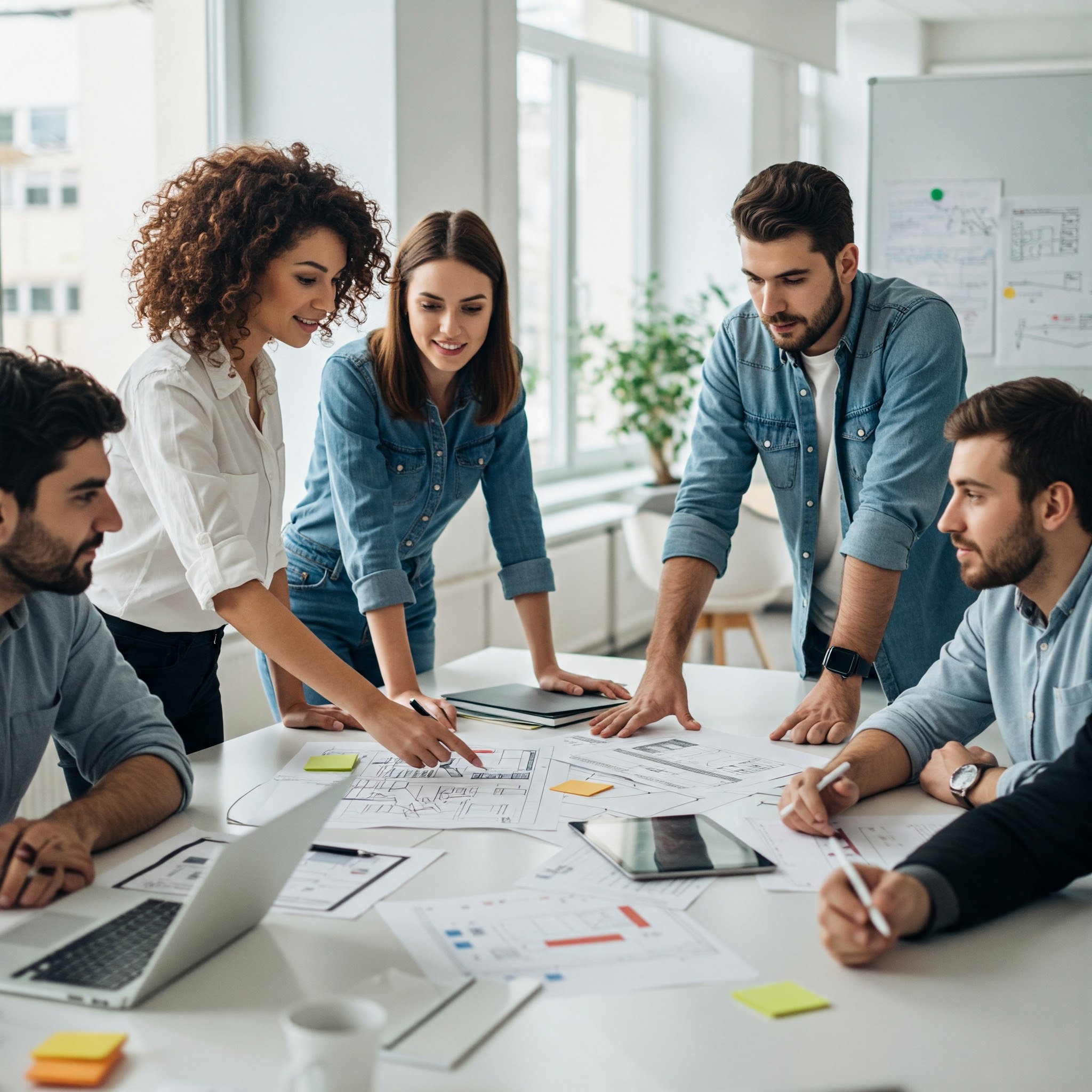 Equipe de uma empresa reunida para planejar projetos